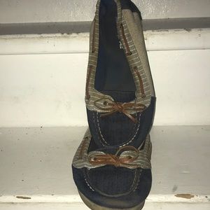 Navy striped boat shoes